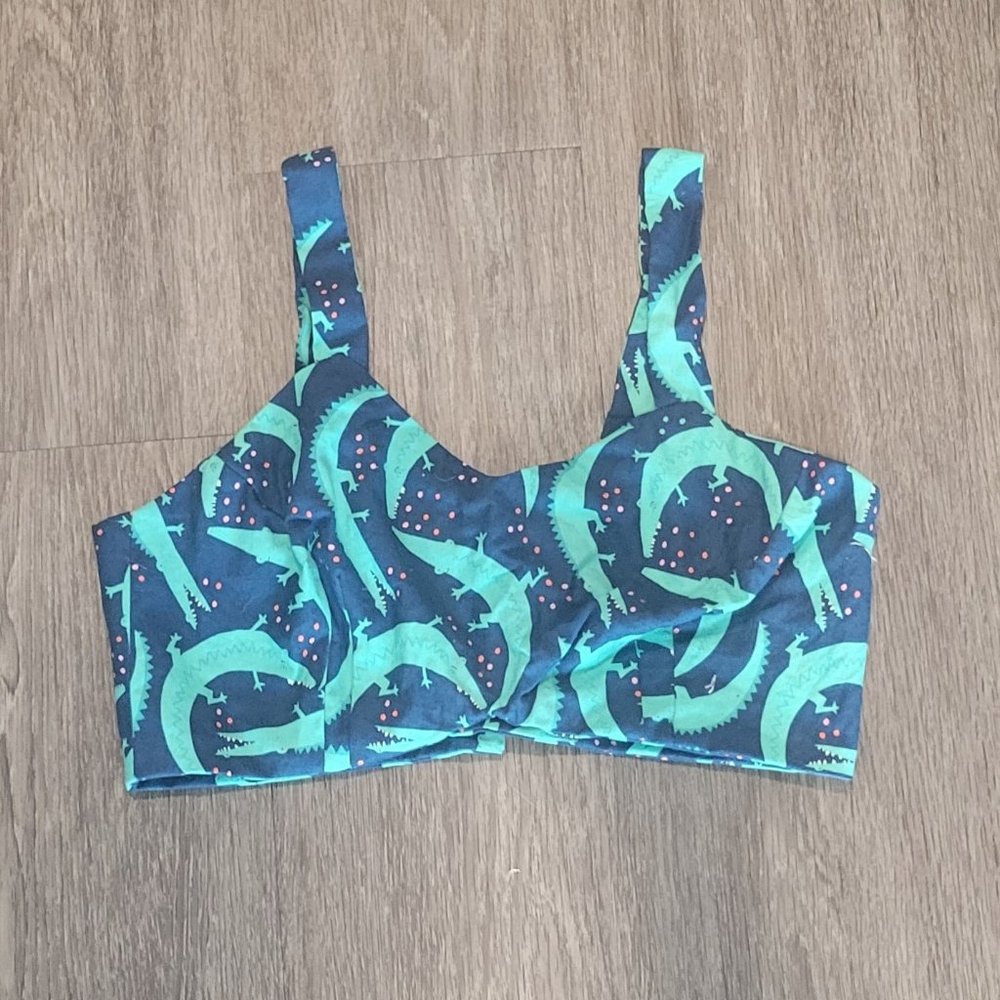 Retro Handmade Balconette Crop Top with Cute Alligator Pattern